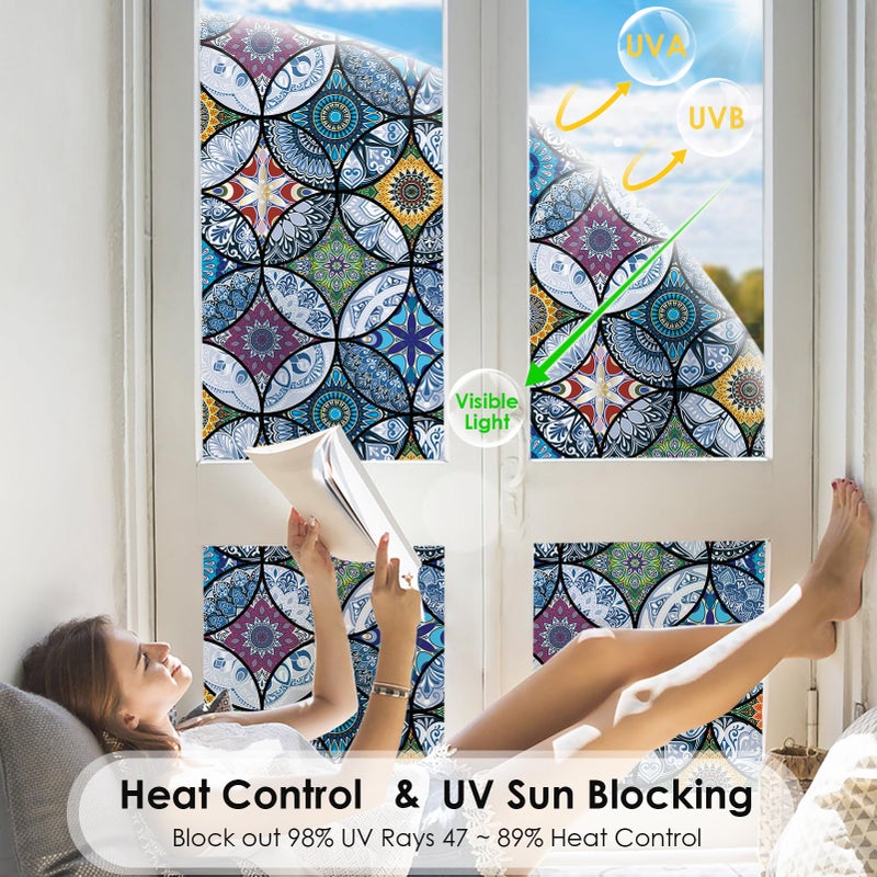 DKTIE Static Cling Decorative Window Film with Installation Tools Non Adhesive Privacy Film Stained Glass Window Film for Bathroom Shower Door Heat Cotrol Anti UV 17.7 x 78.7 Inch - Image 3